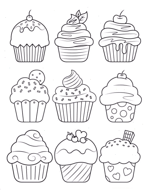 tranh tô màu bánh cupcake đơn giản