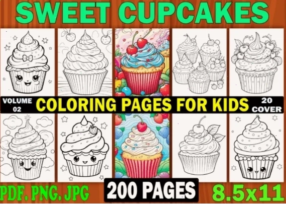 tranh tô màu bánh cupcake phong cách hoạt hình