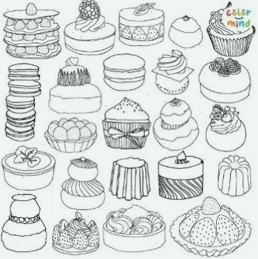 tranh tô màu bánh cupcake theo mẫu