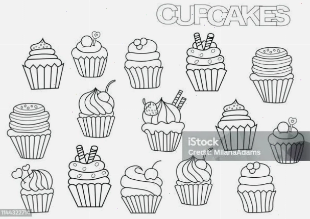 tranh tô màu bánh cupcake trang trí bằng hoa