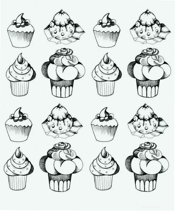 tranh tô màu bánh cupcake trong tiệm bánh