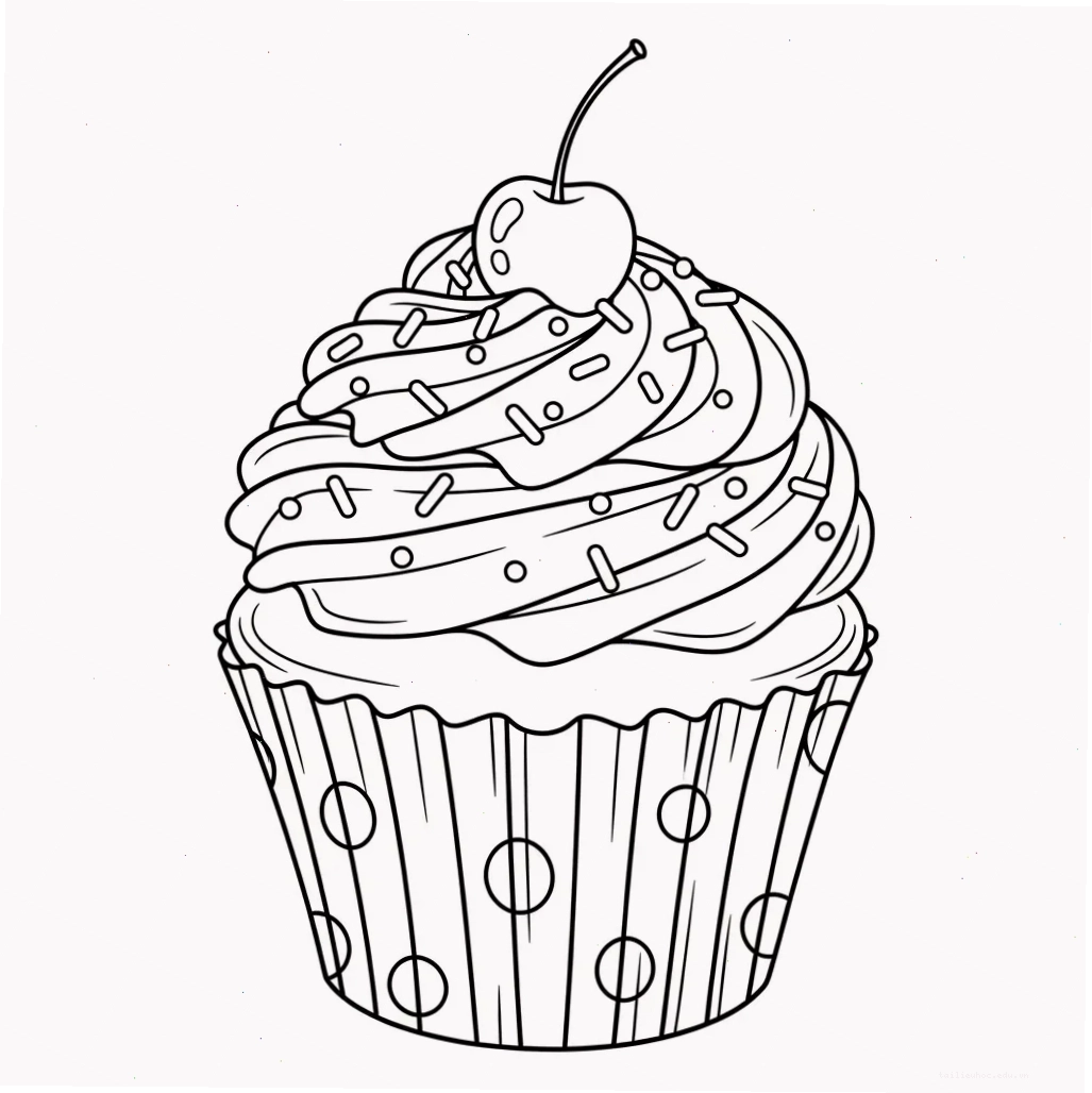 tranh tô màu bánh cupcake và thìa