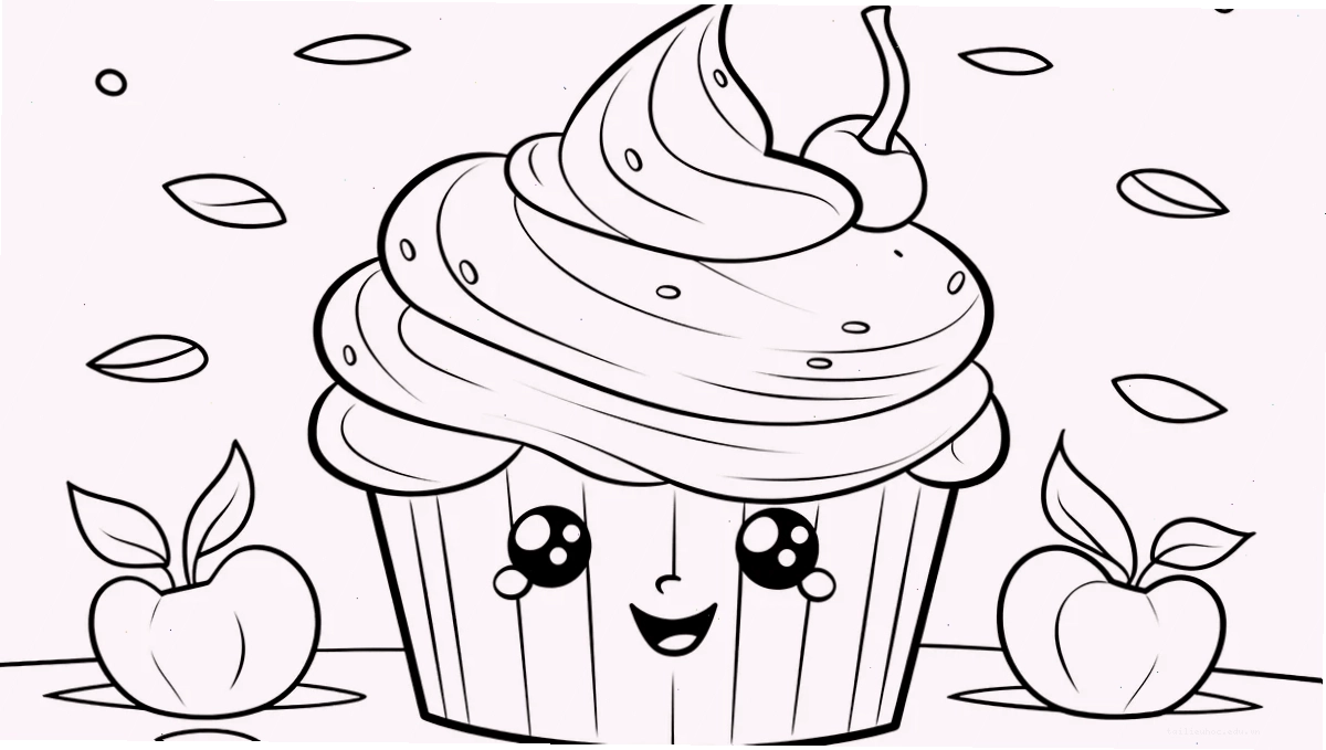 tranh tô màu bánh cupcake vui vẻ