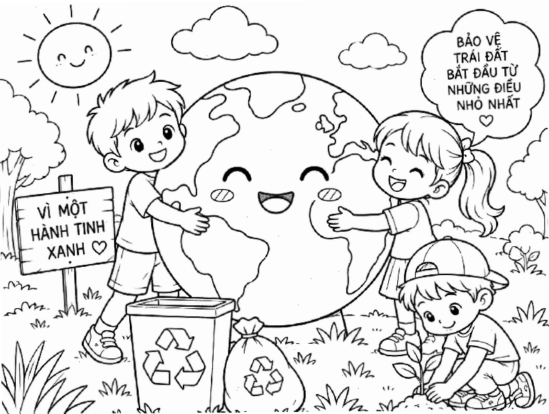 Tranh tô màu bảo vệ trái đất