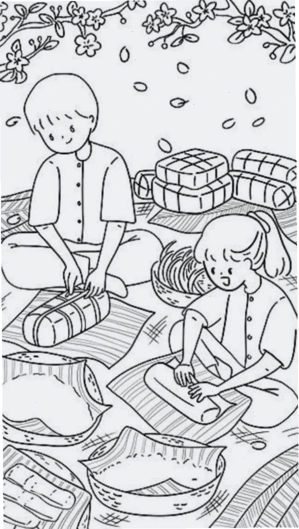 Tranh chúc mừng năm mới tranh tô màu bé chúc tết ông bà