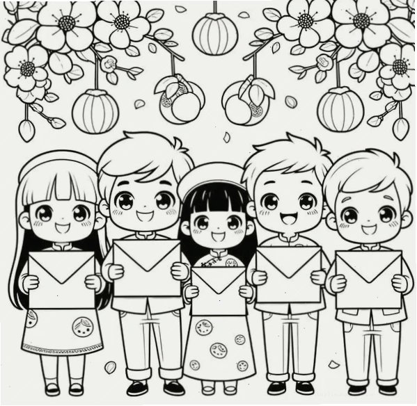 Bé tô màu ngày tết tranh tô màu bé chúc tết ông bà