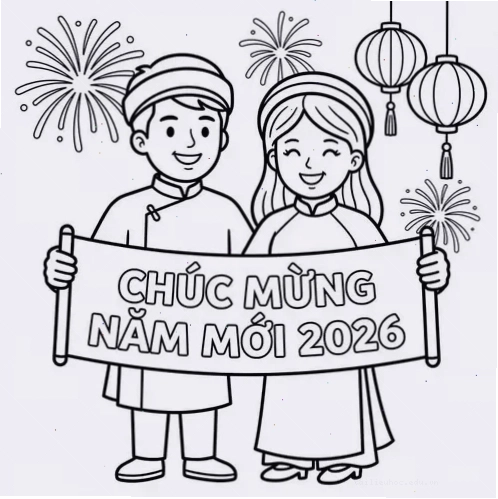 Tranh họa tiết tết tranh tô màu bé chúc tết ông bà