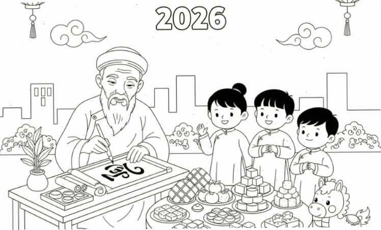 Bé tập tô tranh chúc tết ông bà tranh tô màu bé chúc tết ông bà cho bé thỏa sức sáng tạo