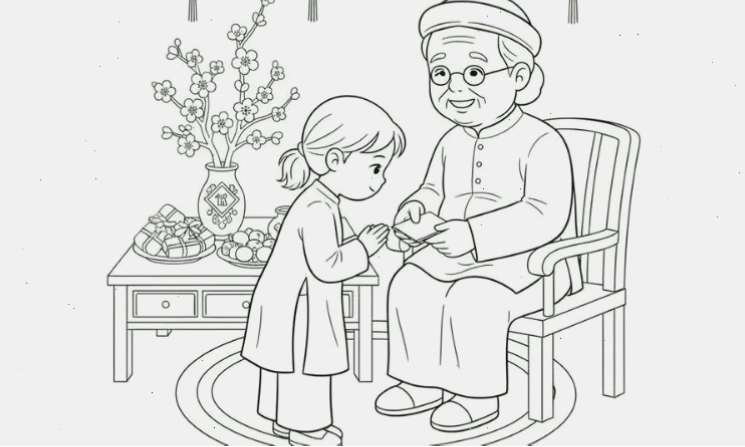 Hình ảnh bé chúc tết ông bà tranh tô màu bé chúc tết ông bà hình ảnh ông bà hạnh phúc