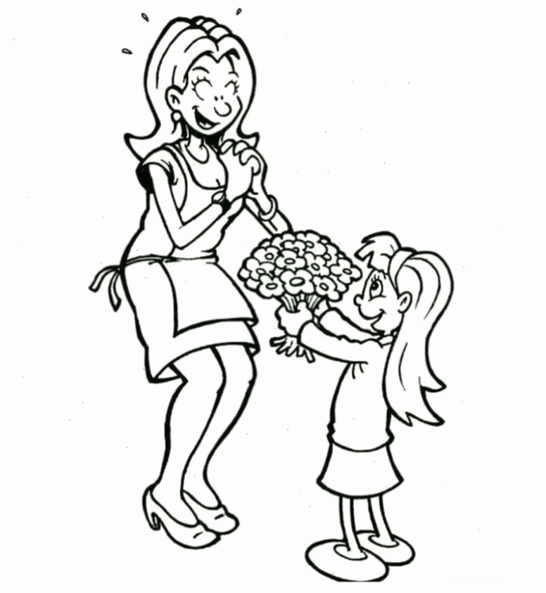 tranh tô màu bé tặng hoa cho mẹ rực rỡ