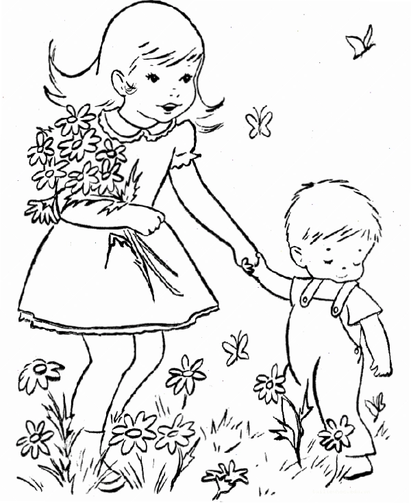 tranh tô màu bé tặng hoa cho mẹ ý nghĩa