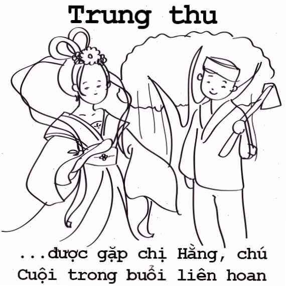 tranh tô màu chị hằng nga chú cuội đơn giản
