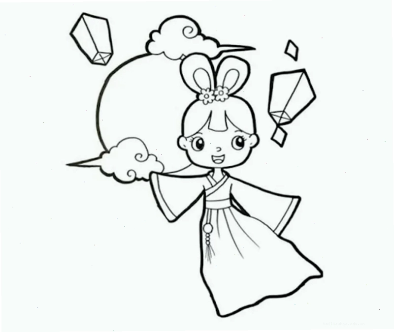 tranh tô màu chị hằng nga đẹp phong cách chibi