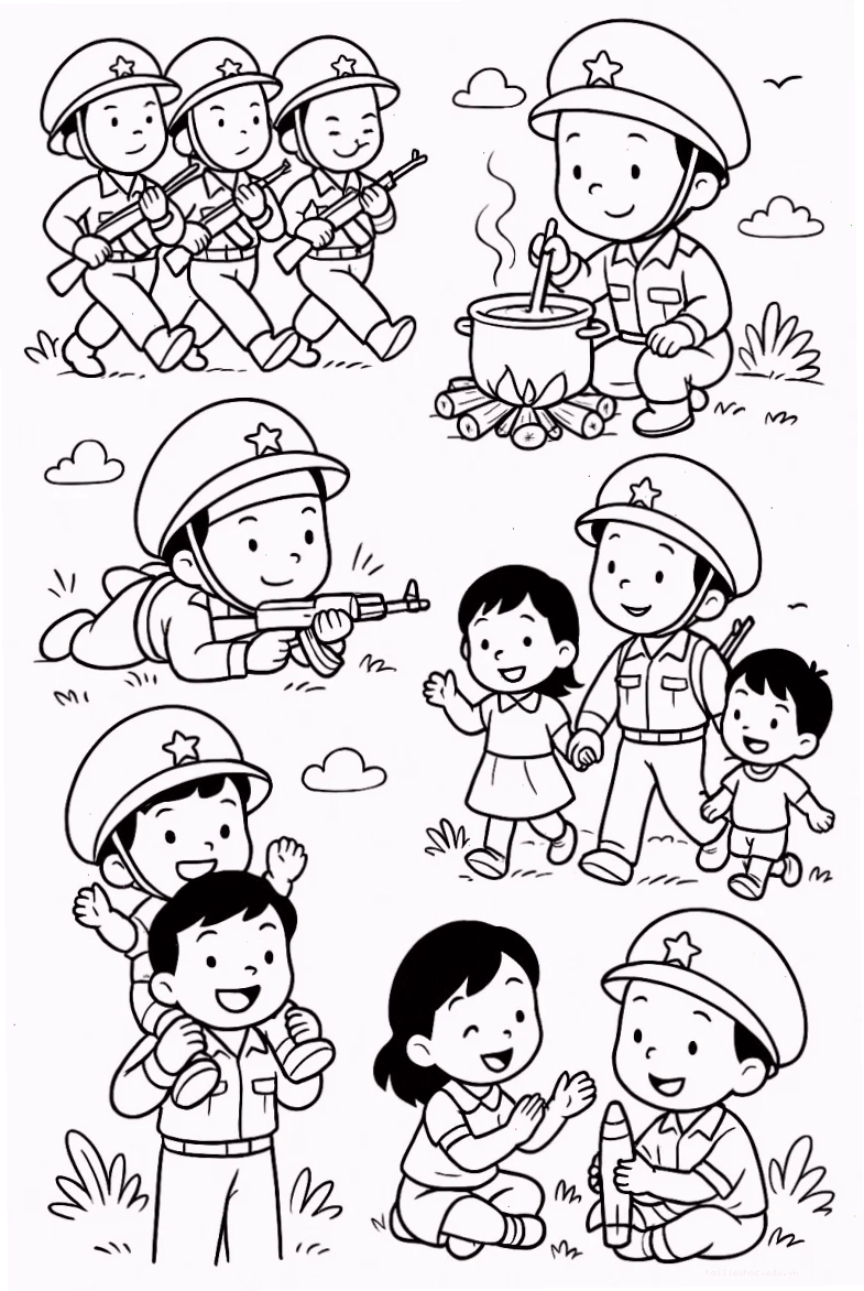 Tranh tô màu bộ binh tranh tô màu chú bộ đội bộ binh đang tập luyện