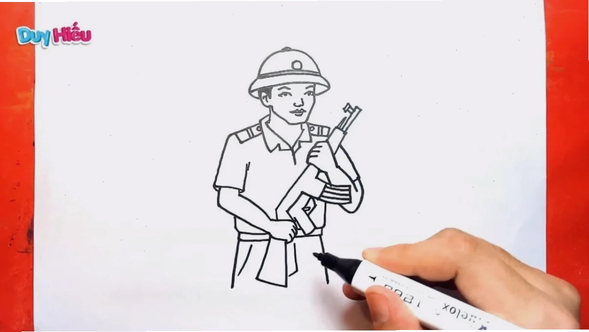 Bộ đội công binh tranh tô màu chú bộ đội cầm súng