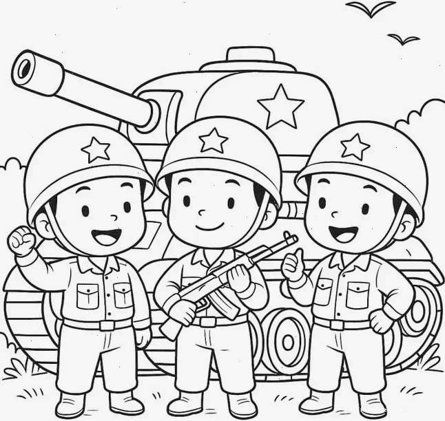 Hình ảnh chiến sĩ luyện tập tranh tô màu chú bộ đội cầm súng