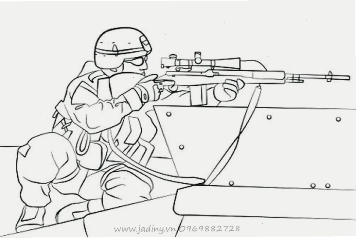 Bộ đội không quân tranh tô màu chú bộ đội cầm súng