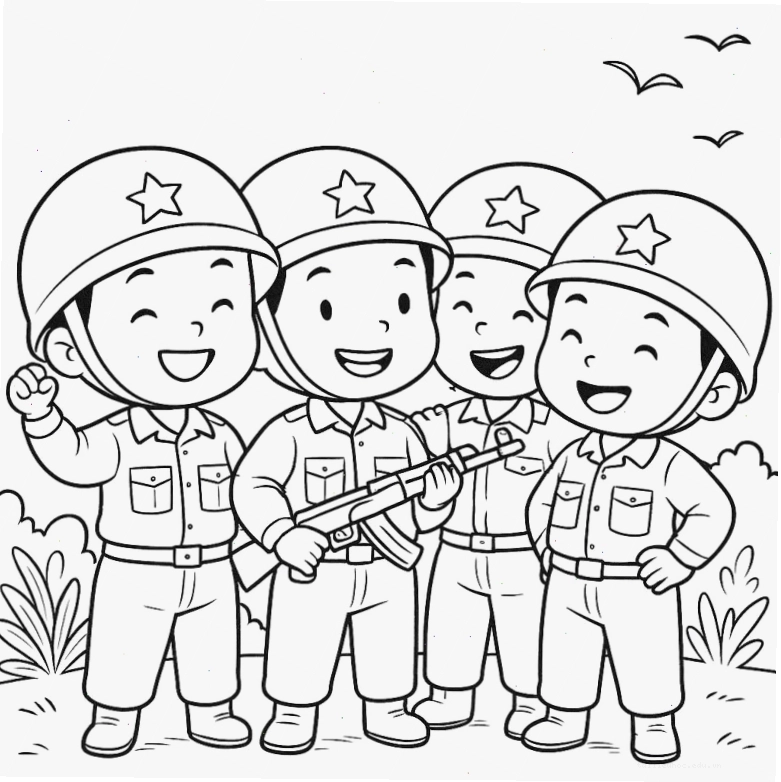 tranh tô màu chú bộ đội canh gác đơn giản