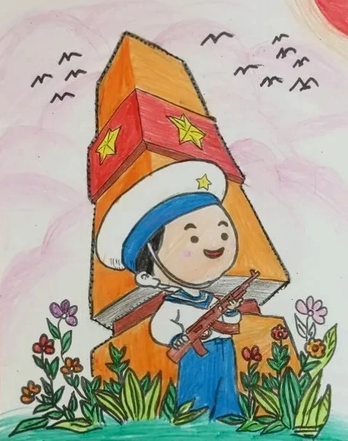 tranh tô màu chú bộ đội canh gác tập luyện