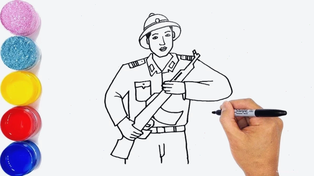 Bộ đội mùa thu tranh tô màu chú bộ đội đứng gác mùa thu