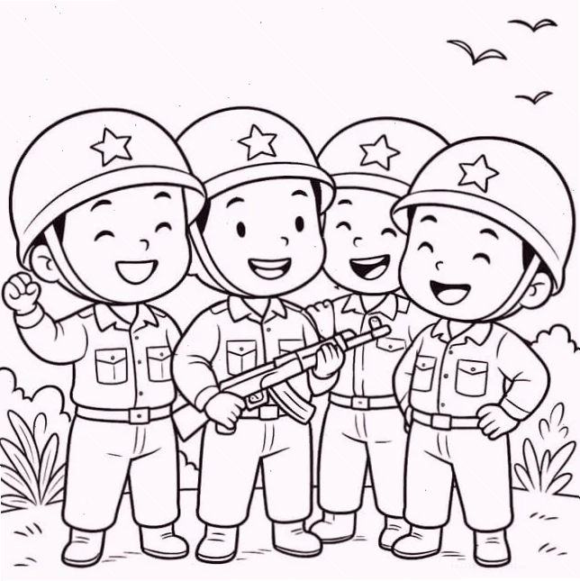 Bộ đội hải quân tranh tô màu chú bộ đội đứng gác trên đảo