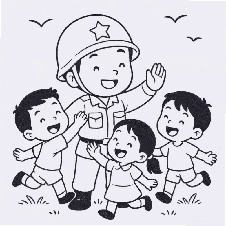 Tranh bộ đội mang vác tranh tô màu chú bộ đội hành quân mang vác nặng