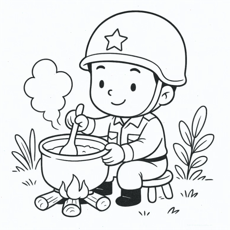 Tranh bộ đội qua cầu tranh tô màu chú bộ đội hành quân qua cầu