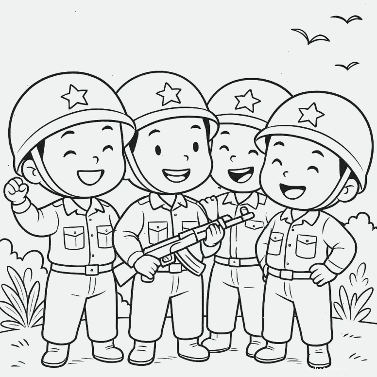 Tranh bộ đội vượt suối tranh tô màu chú bộ đội hành quân qua suối