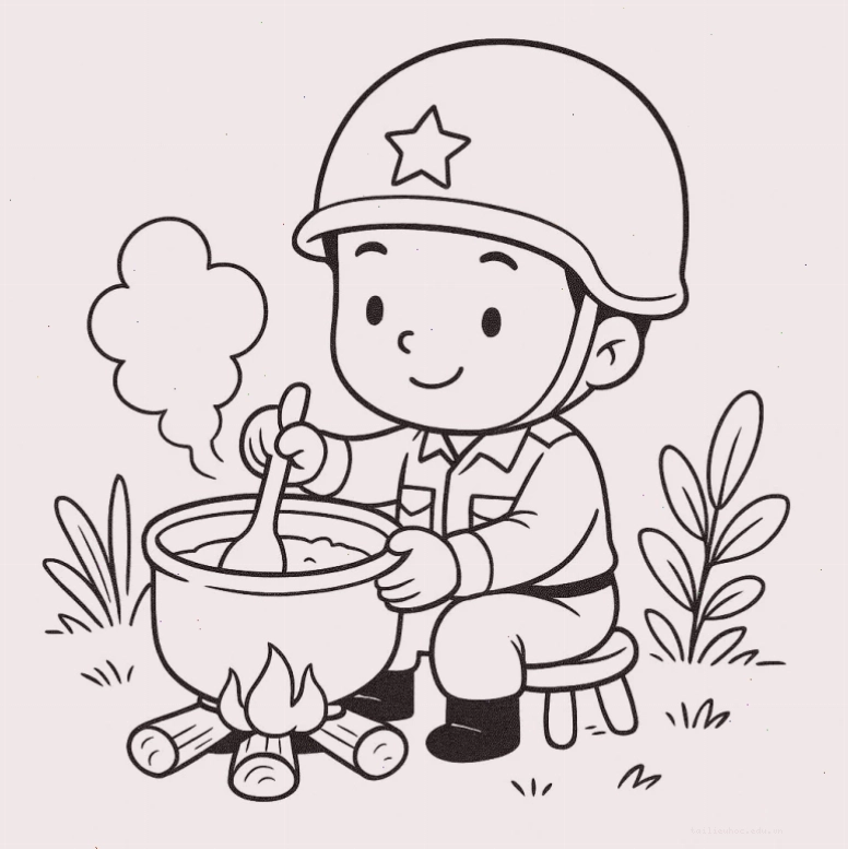 Tăng gia sản xuất Tranh tô màu chú bộ đội tăng gia sản xuất