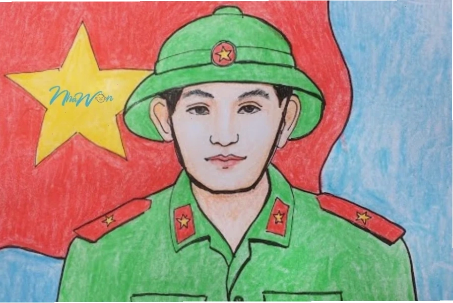 tranh tô màu chú bộ đội việt nam cùng thiếu nhi