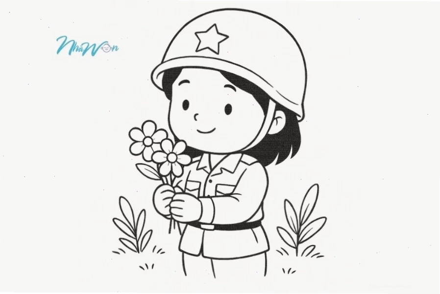 tranh tô màu chú bộ đội việt nam đang hành quân
