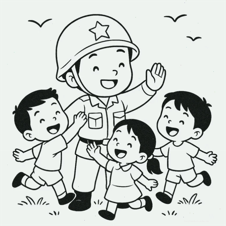 tranh tô màu chú bộ đội việt nam lái tàu