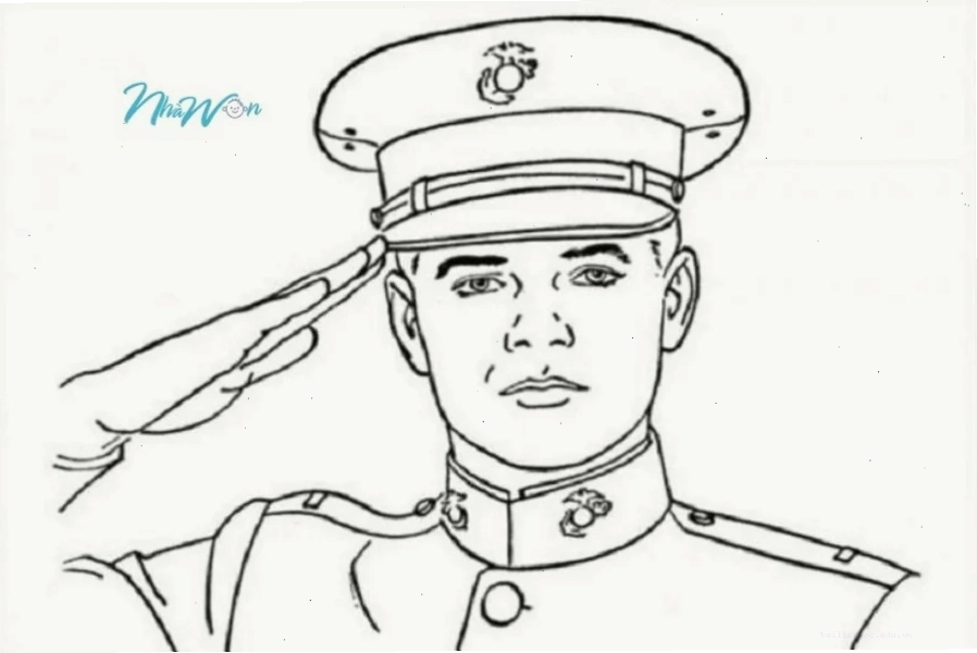 tranh tô màu chú bộ đội việt nam với hoa