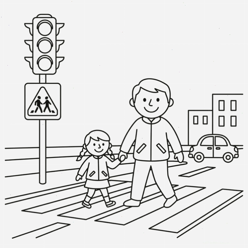 tranh tô màu chủ đề an toàn giao thông về đèn tín hiệu