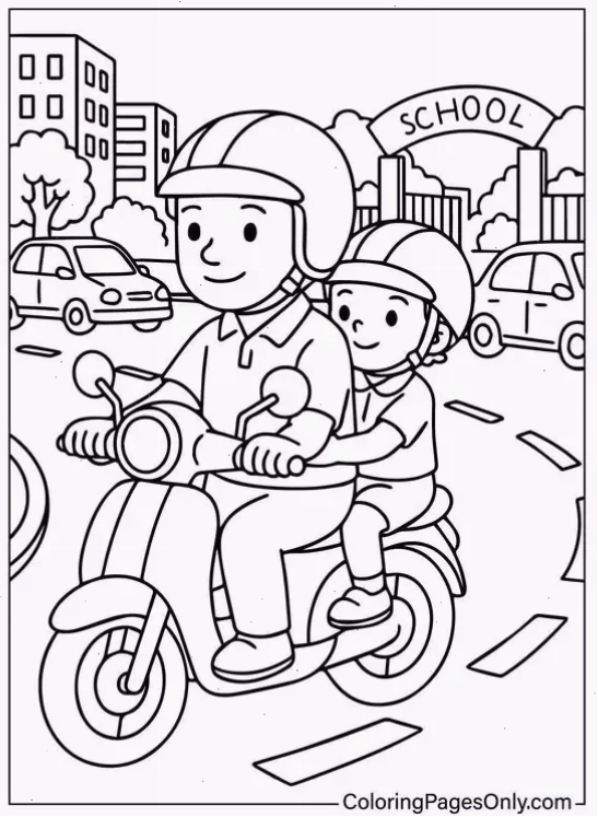 tranh tô màu chủ đề an toàn giao thông về xe đạp