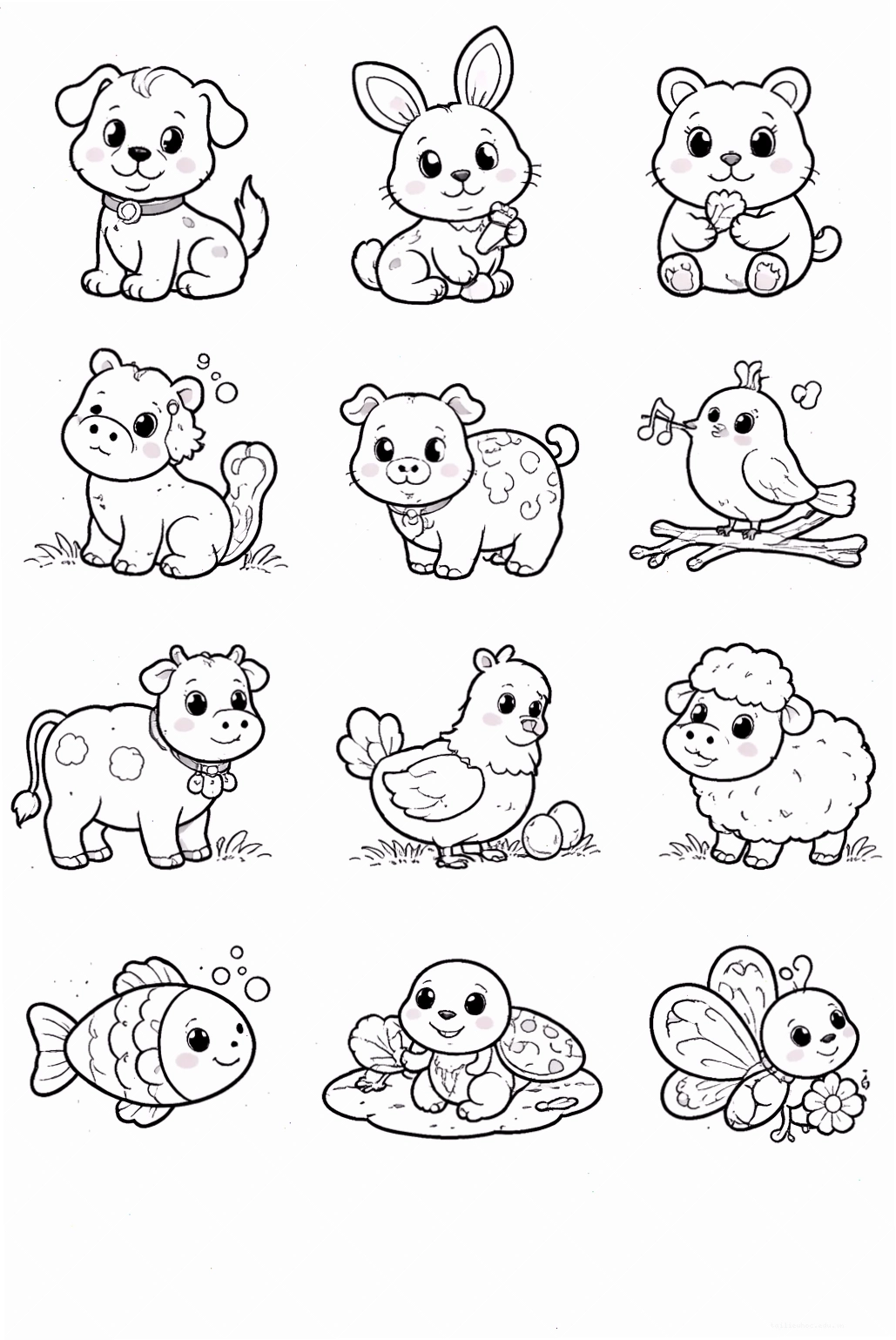 tranh tô màu chủ đề động vật tổng hợp
