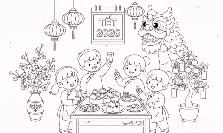 tranh hoa mai trắng tranh tô màu chủ đề tết