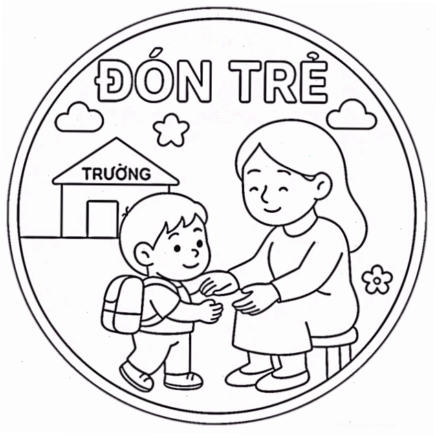 tranh tô màu chủ đề trường mầm non vẽ cây cối