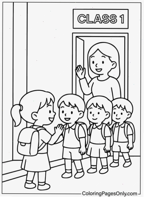 tranh tô màu chủ đề trường mầm non vẽ cổng trường