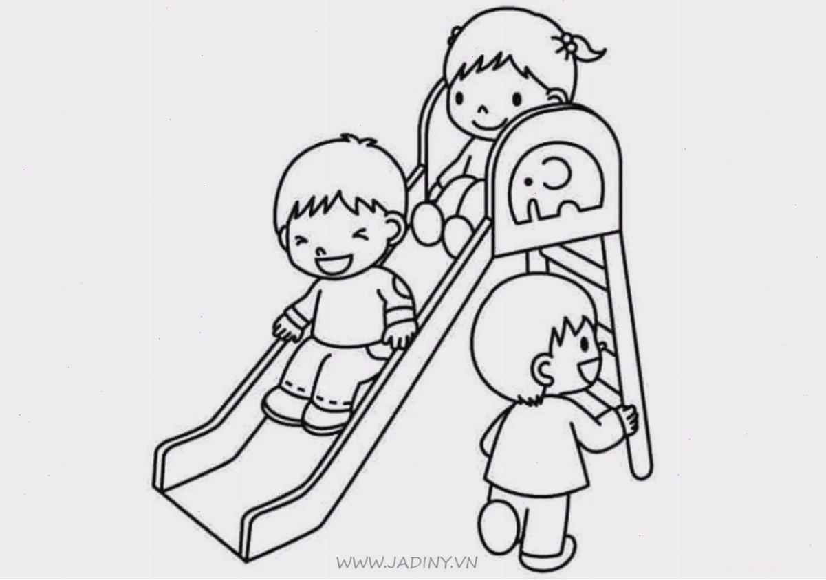 Tranh tô màu chủ đề trường tiểu học vệ sinh