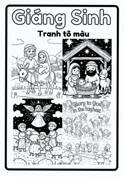 tranh tô màu chúa giáng sinh với chú lừa nhỏ