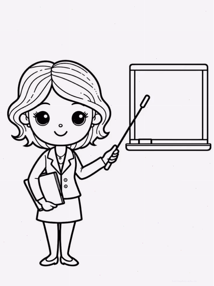 tranh tô màu cô giáo của em đang đọc sách