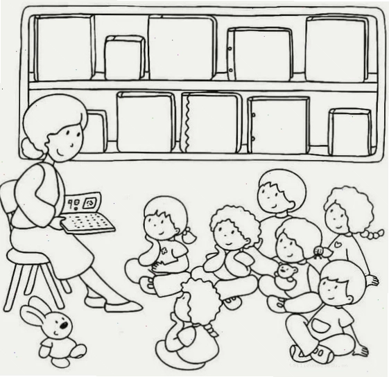 tranh tô màu cô giáo của em đang hướng dẫn bé viết