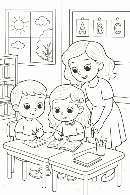 tranh tô màu cô giáo của em đang tưới cây