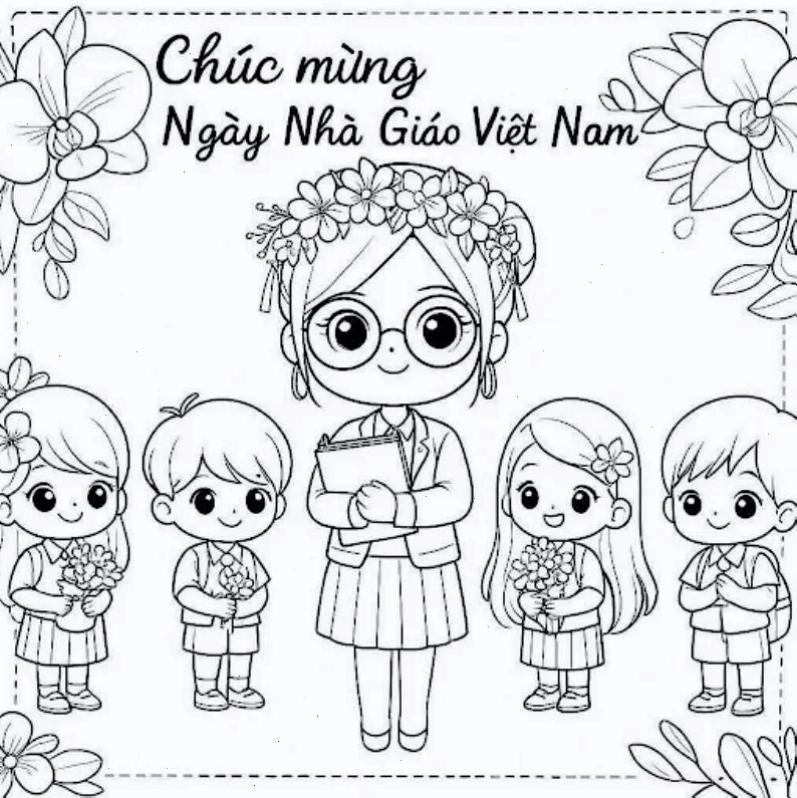 tranh tô màu hướng dẫn học tranh tô màu cô giáo đang hướng dẫn bé học bài