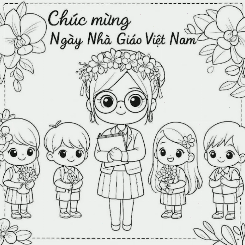 Cô nhận hoa tranh tô màu cô giáo dạy học nhận hoa