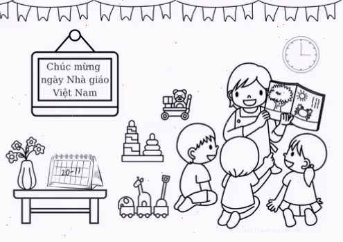cô giáo tưới cây tranh tô màu cô giáo mầm non đón trẻ