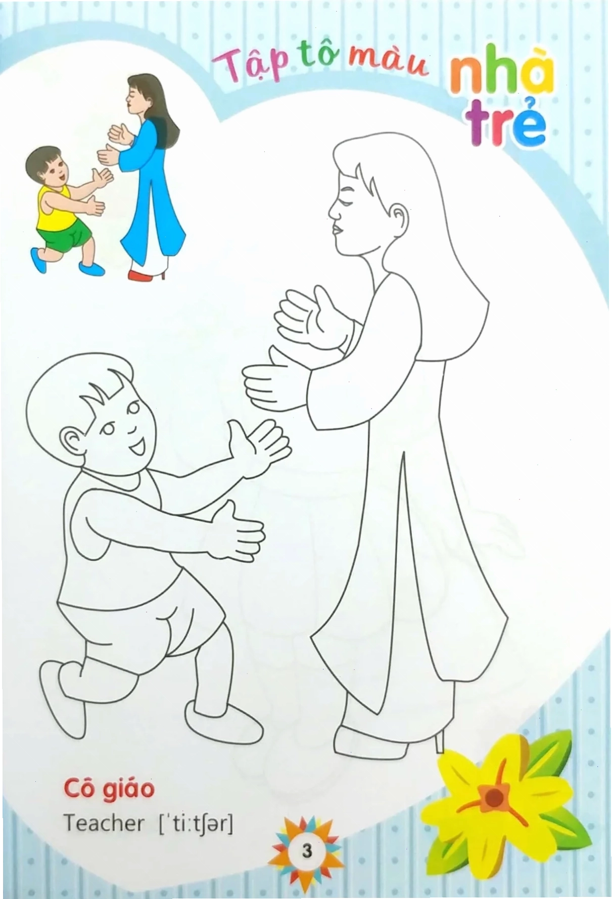 bàn ghế bé xinh tranh tô màu cô giáo mầm non đón trẻ