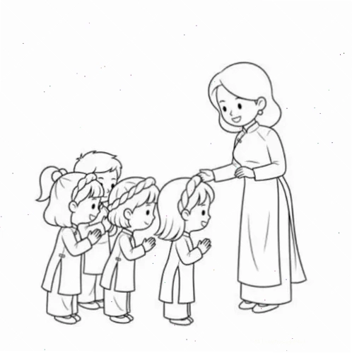 tranh tô màu cô giáo và bé đọc sách