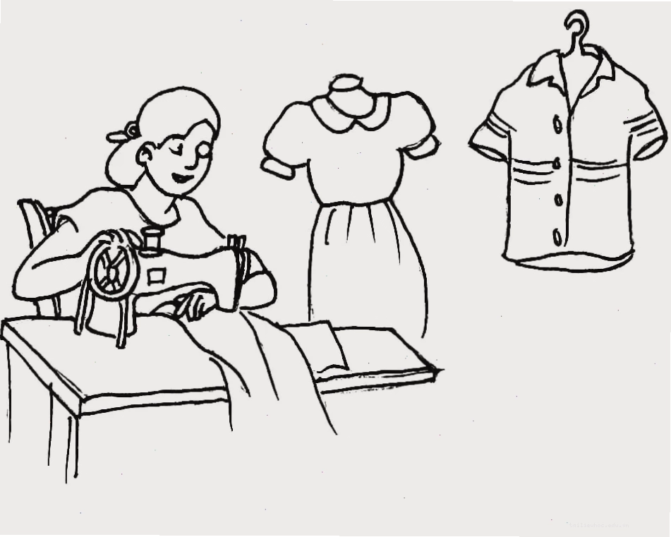 tranh tô màu dụng cụ nghề may cuộn vải